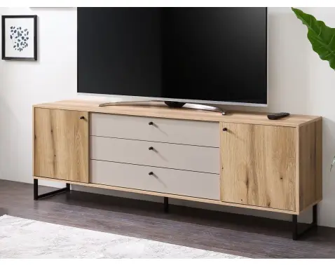 Široká TV skrinka Cube, dub evoke / pieskovo šedá%