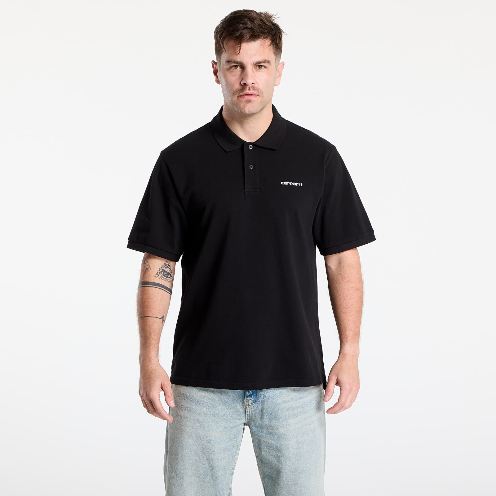 Tričko Carhartt WIP S/S Carhartt Script Polo UNISEX Black/ White XXL
