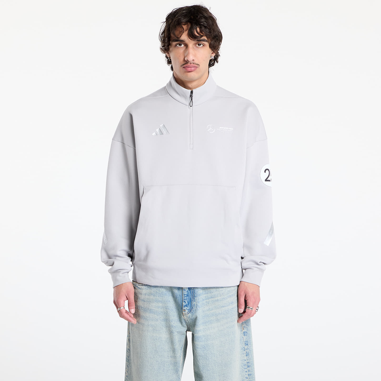 Mikina adidas x Mercedes Silver Half Zip Grey Two L