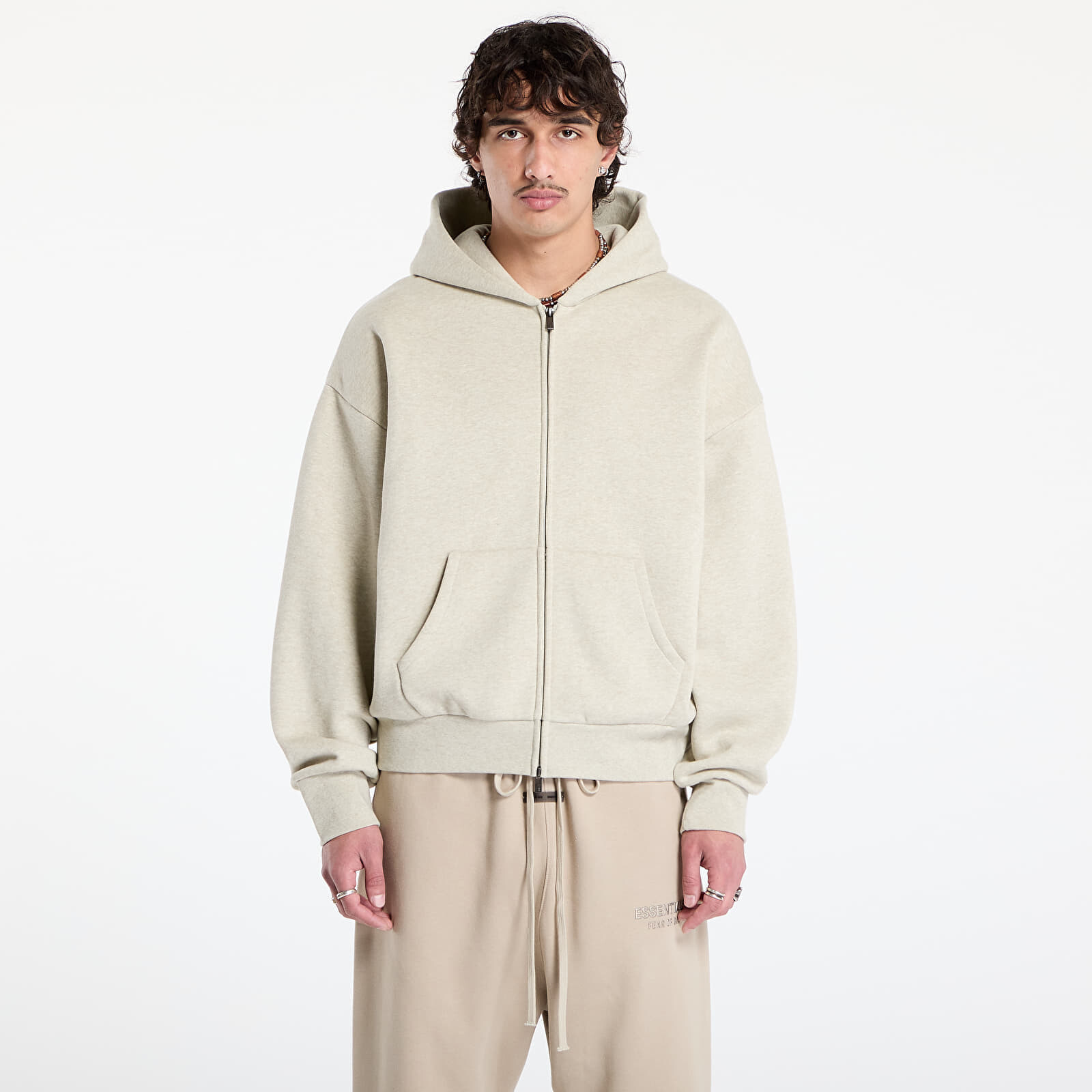 Mikina Fear of God Essentials Classic Full Zip Hoodie Heather Stone XXS