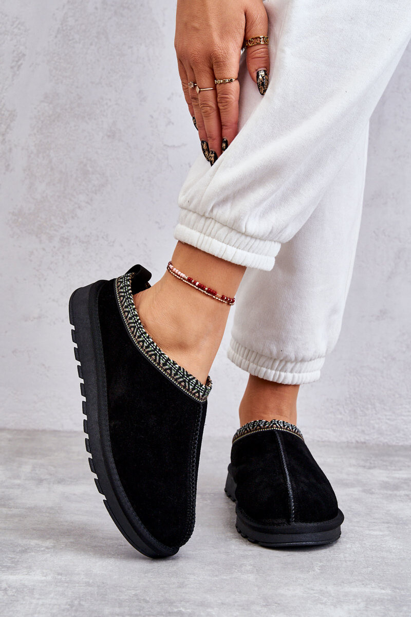 FS1 Ženský semišový papcie s kožušinou Black Buffie