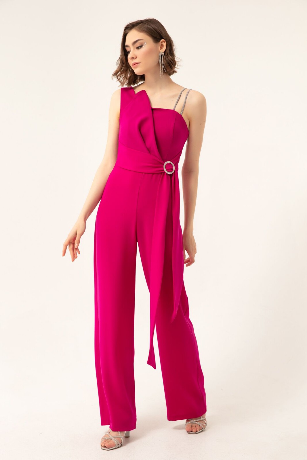 Lafaba Women's Damson One-Shoulder Stoned Evening Dress Jumpsuit