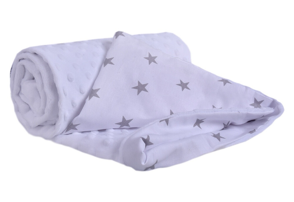 Medi Partners Blanket 75x100 cotton + minky – Gray stars on white + white minky