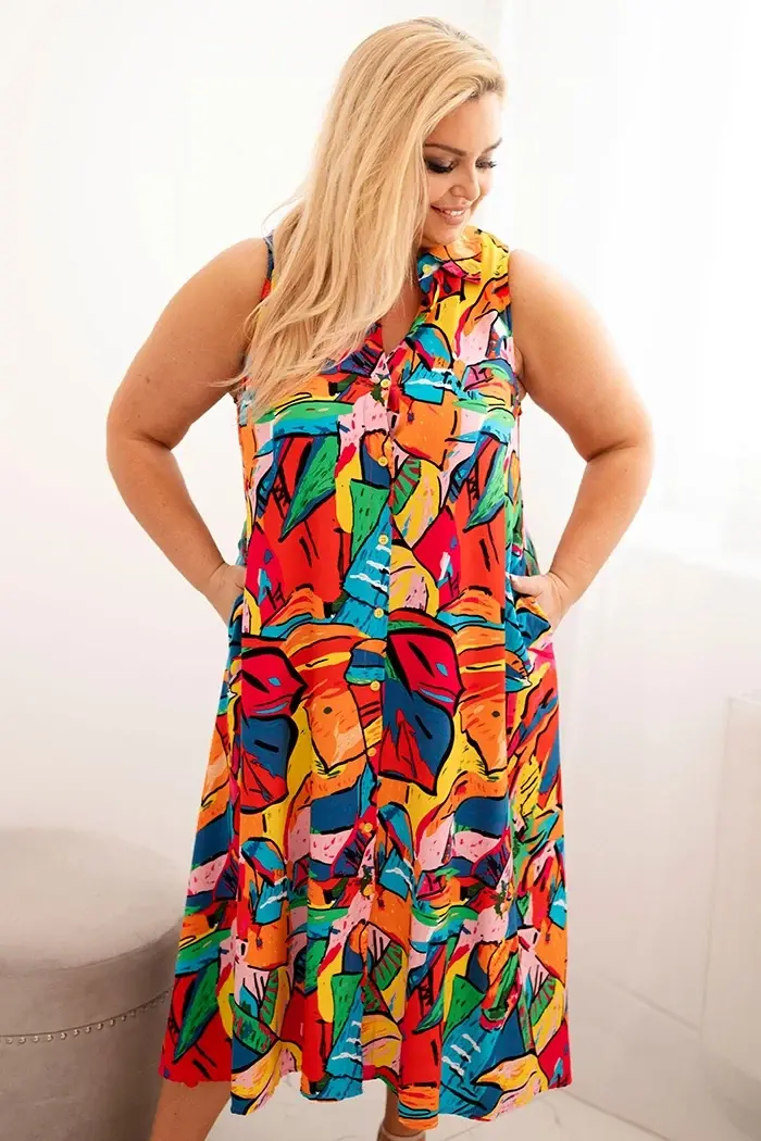 Kesi Włoski Dámske šaty Plus Size z viskózy s golierom, viacfarebné
