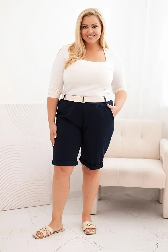 Kesi Włoski Dámske bavlnené šortky Plus Size s opaskom tmavomodrá