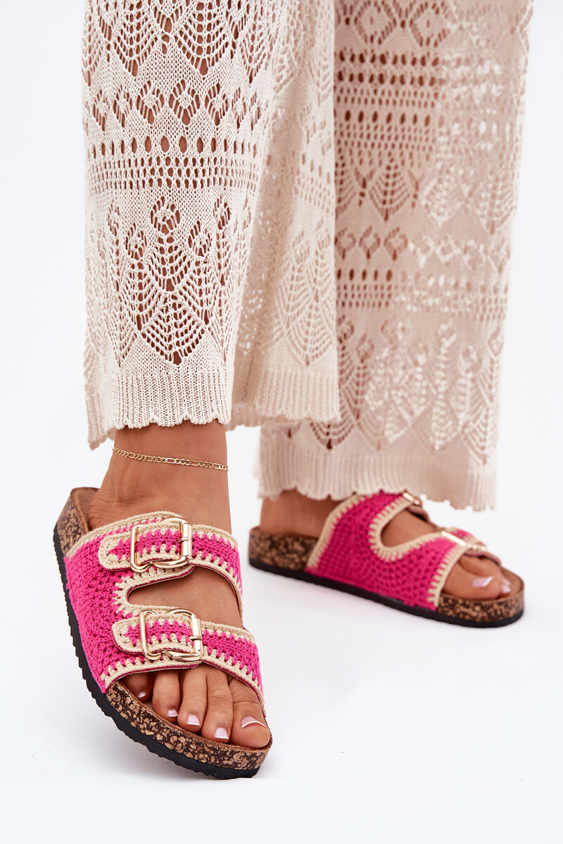 Boto Háčkované Dámske Papuče So Zlatými Sponami Fuchsie Fenira
