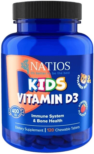 Natios kids vitamin d3 400 iu 120 jahodových cucacích tabletek