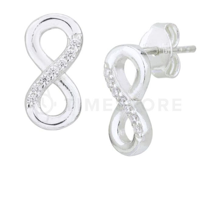 Strieborné náušnice zdobené zirkónmi, symbol nekonečno TS-EA-0228