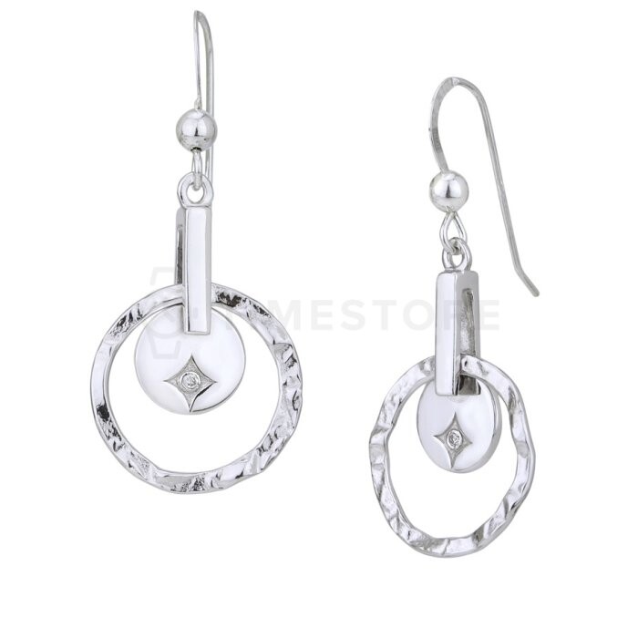Strieborné náušnice s diamantom, kruhový dizajn TS-EA-0248