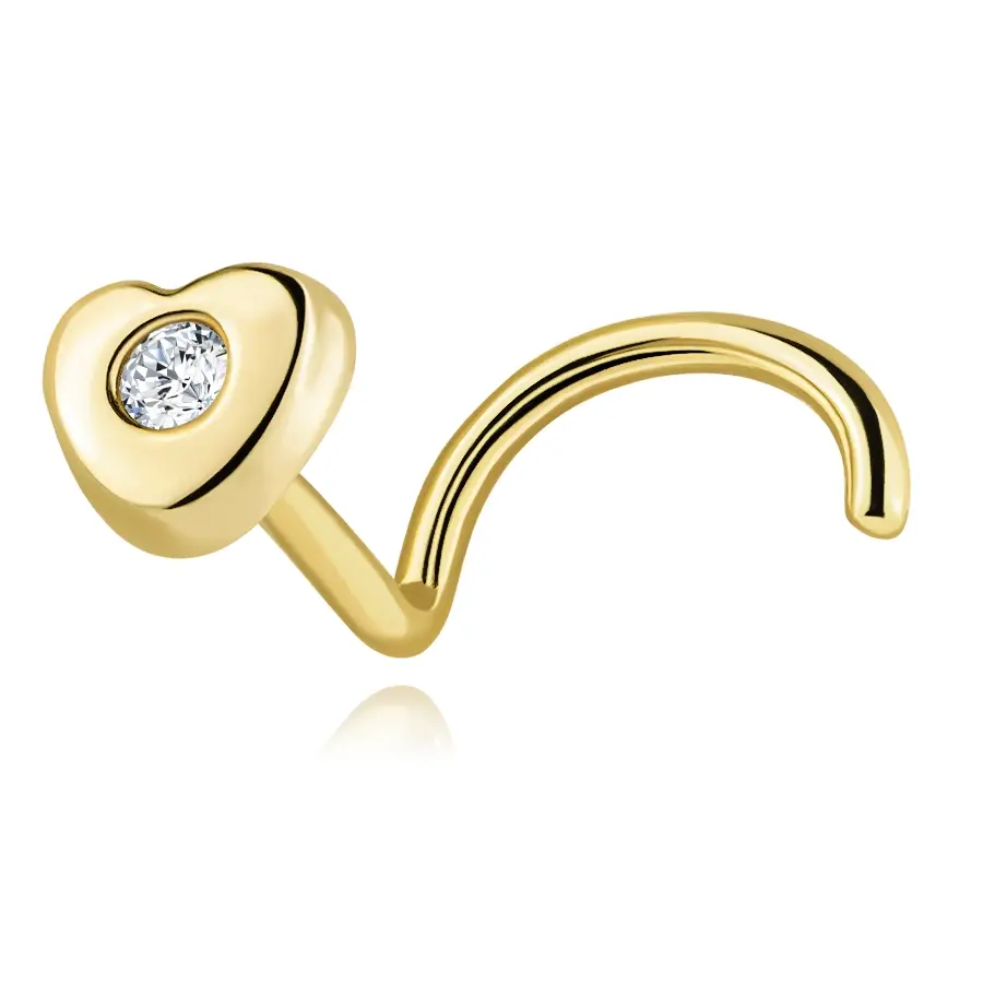 Zlatý piercing do nosa 14K srdce s briliantom