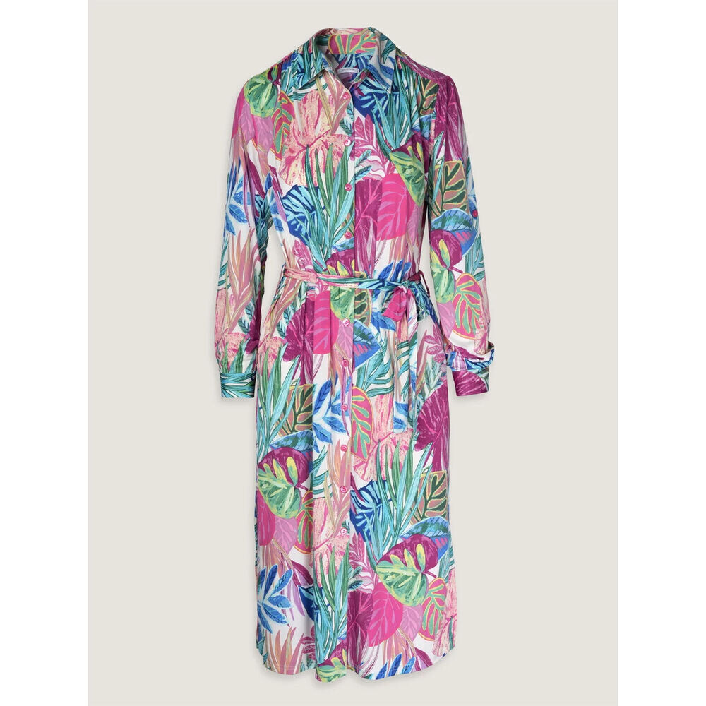 Dámske košeľové šaty v ružovej farbe s farebným kvetinovým vzorom 18232