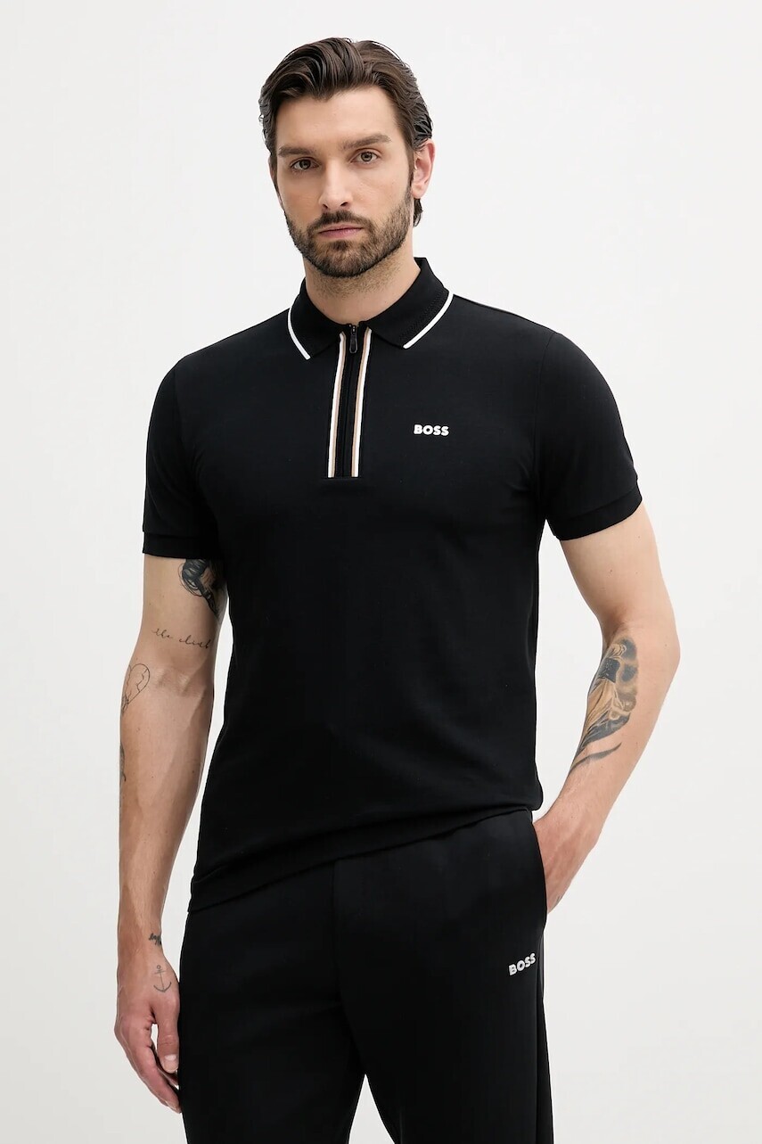 Polo tričko BOSS Green pánske, čierna farba, s nášivkou, 50544450