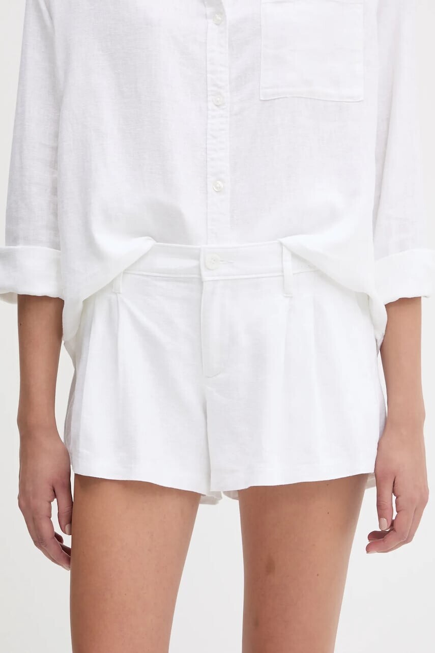 Ľanové šortky Hollister Co. biela farba, jednofarebné, stredne vysoký pás, KI349-5124