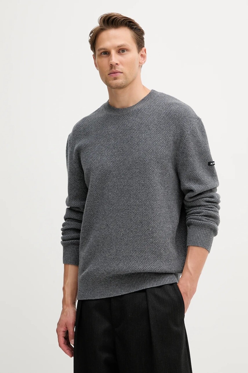 Vlnený sveter A.P.C. pull thomas šedá farba, WVBCZ.H23434