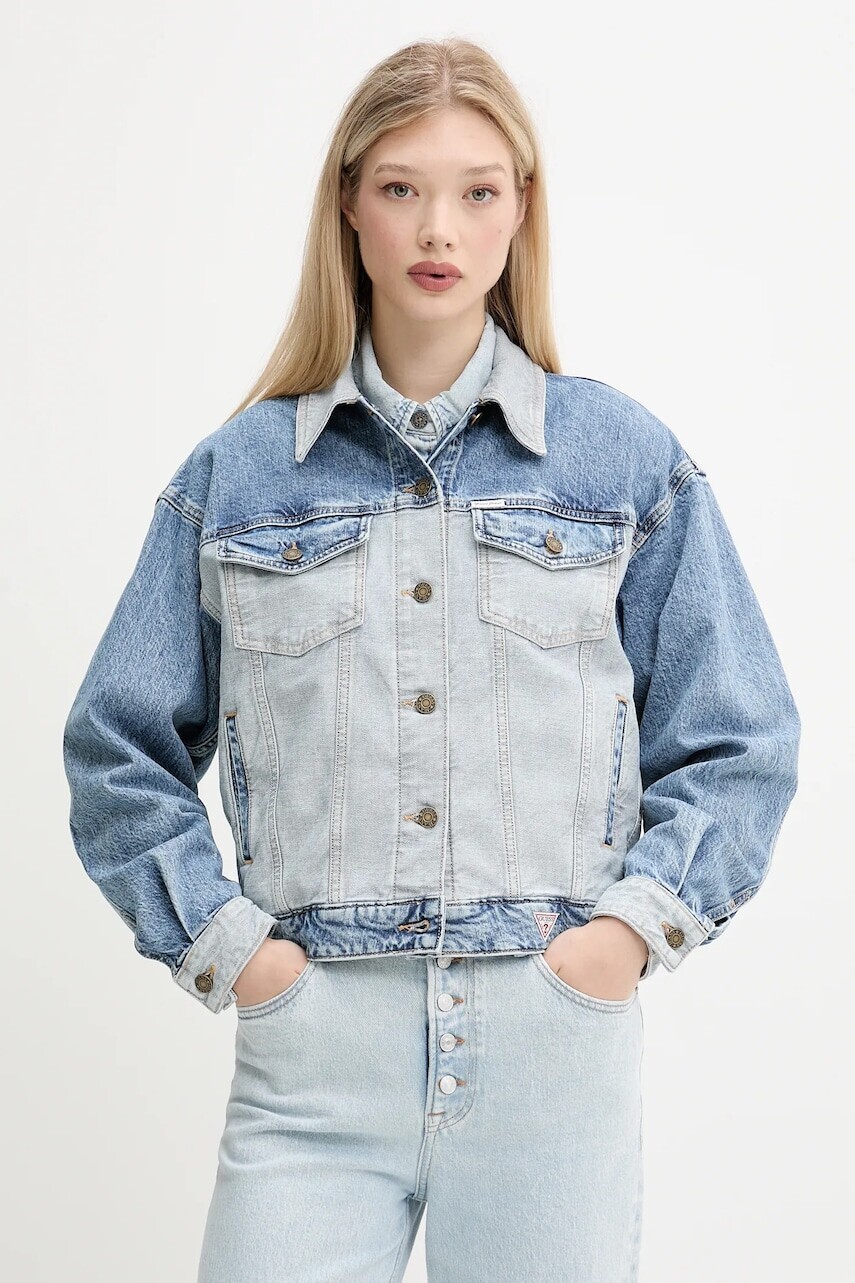 Rifľová bunda Guess Jeans prechodná, oversize, W5YN56 D5M56