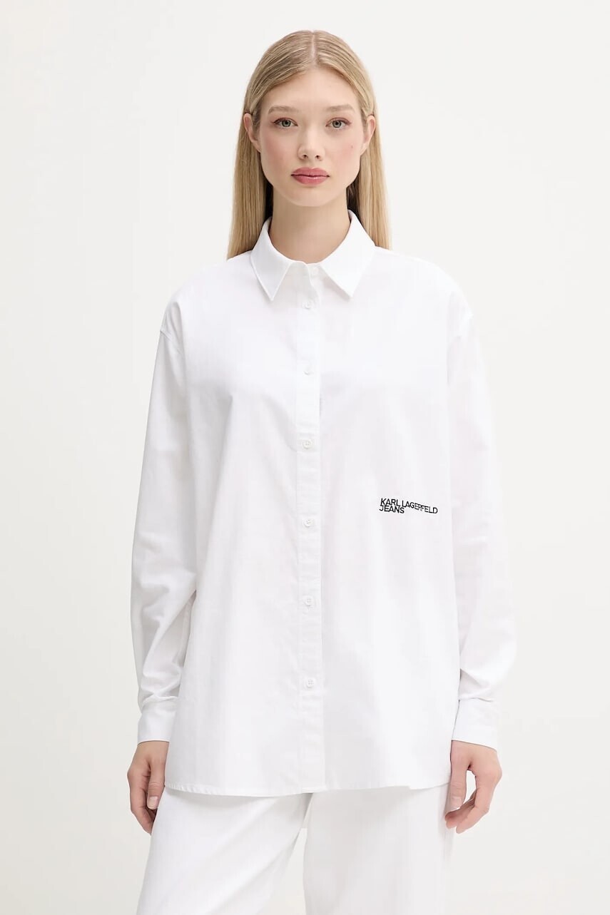 Bavlnená košeľa Karl Lagerfeld Jeans biela farba, voľný strih, s klasickým golierom, A3W11010