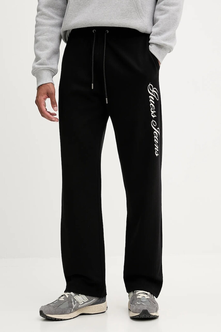 Bavlnené tepláky Guess Jeans čierna farba, vzorované, M5YB66 KCPR1