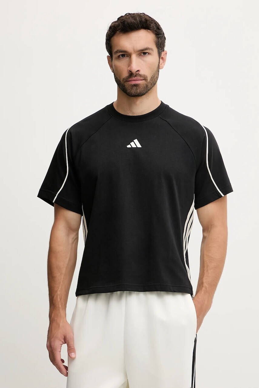 Bavlnené tričko adidas Stadium pánske, čierna farba, s nášivkou, JV7009
