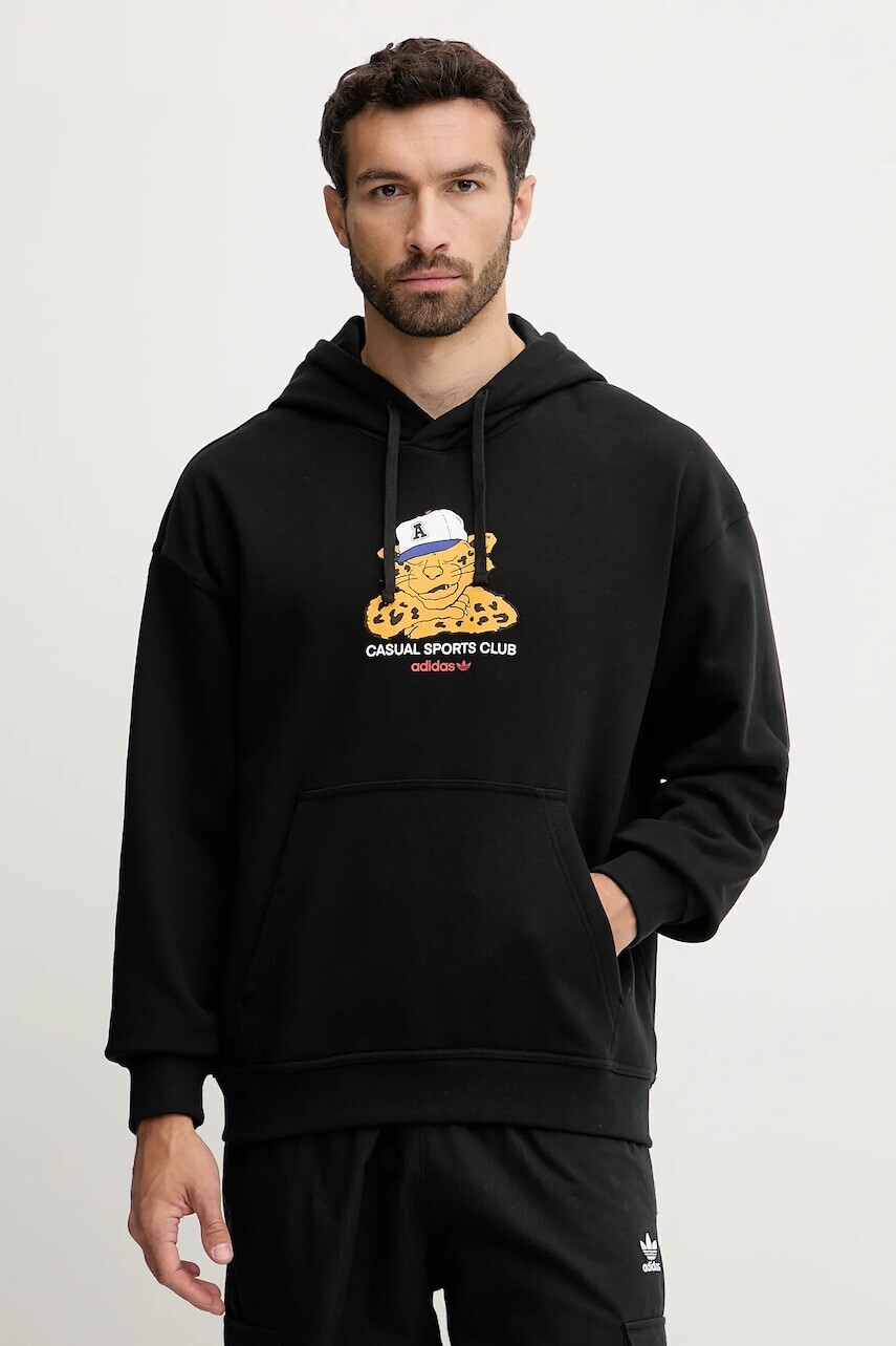 Bavlnená mikina adidas Originals Graphic Lo Hd čierna farba, s kapucňou, s potlačou, JW0166