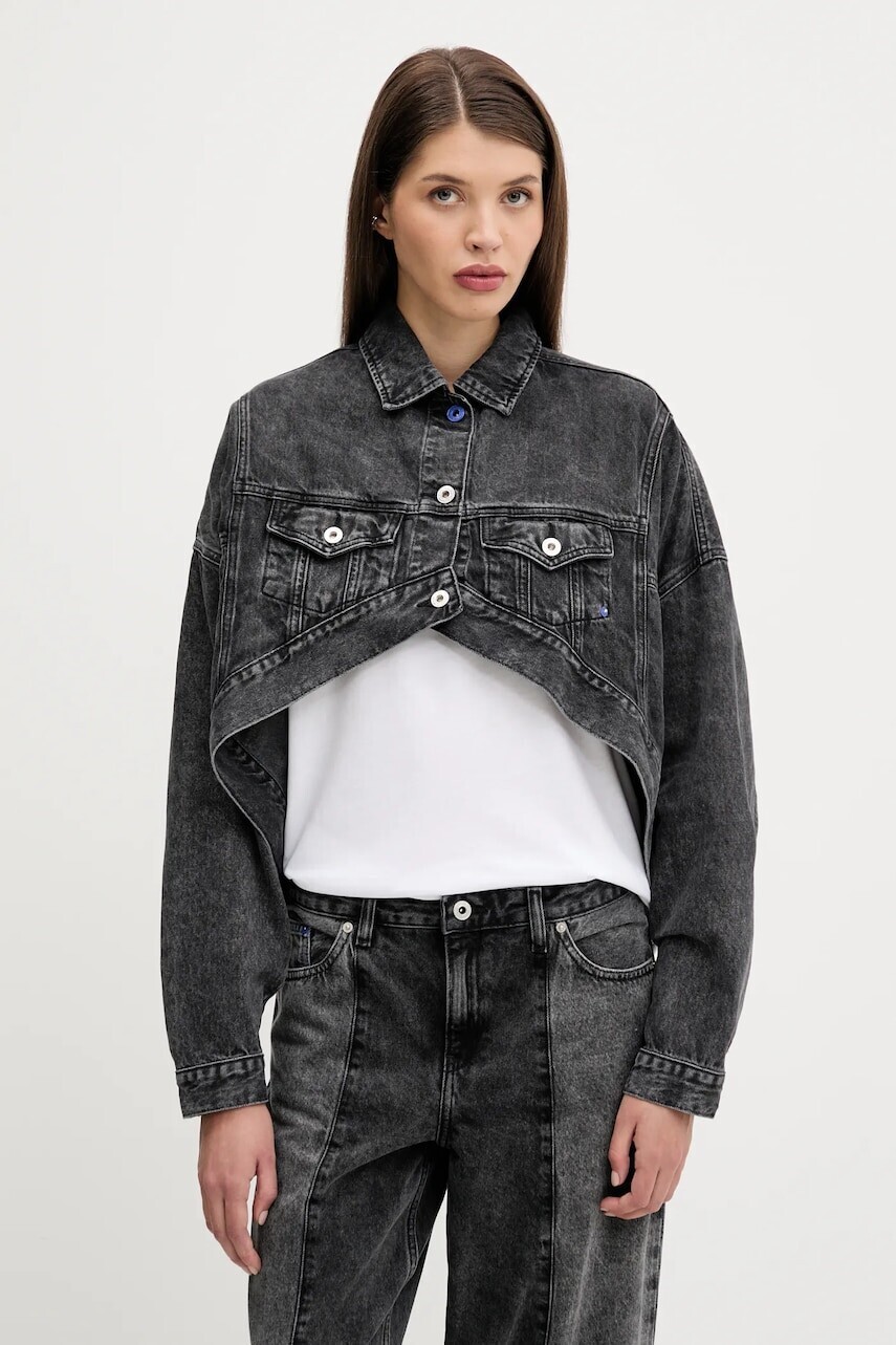 Bavlnená rifľová bunda Karl Lagerfeld Jeans čierna farba, prechodná, oversize, A3W14060