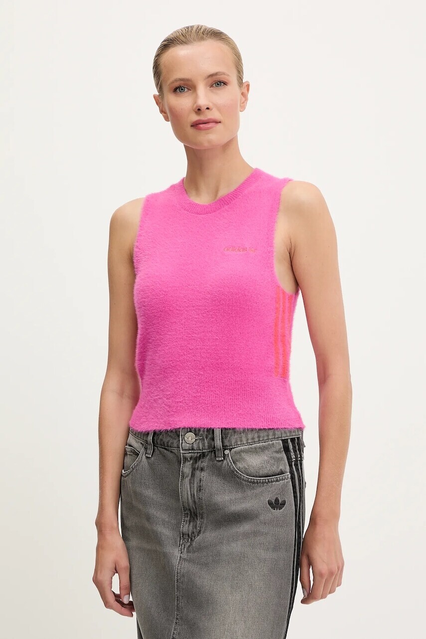 Vesta adidas Originals Fluffy Vest dámska, ružová farba, JW3648