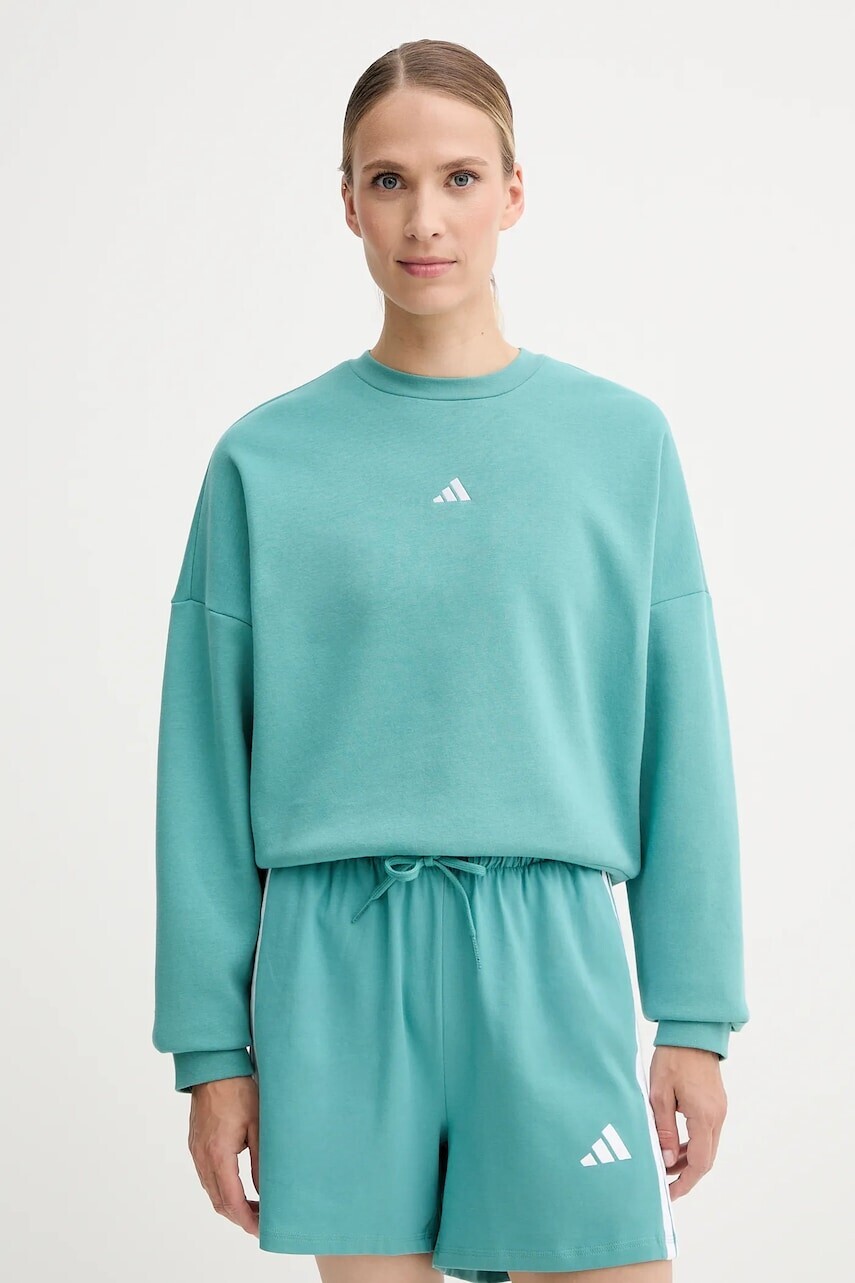 Mikina adidas Essentials tyrkysová farba, jednofarebná, JV7299
