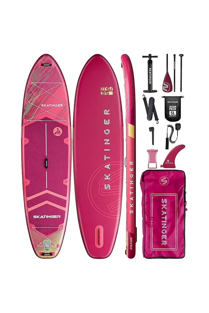 Plavecká doska s príslušenstvom Skatinger SUP Prana Meteor 350 x 89 x 15 cm (11'6') ružová farba