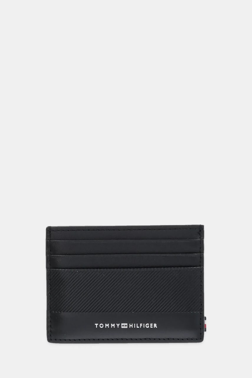 Kožené puzdro na karty Tommy Hilfiger čierna farba, AM0AM13506