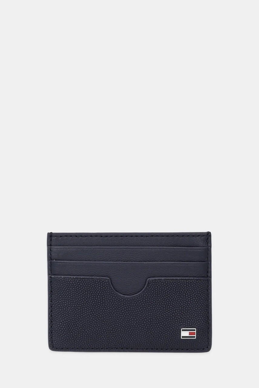 Kožené puzdro na karty Tommy Hilfiger tmavomodrá farba, AM0AM13517