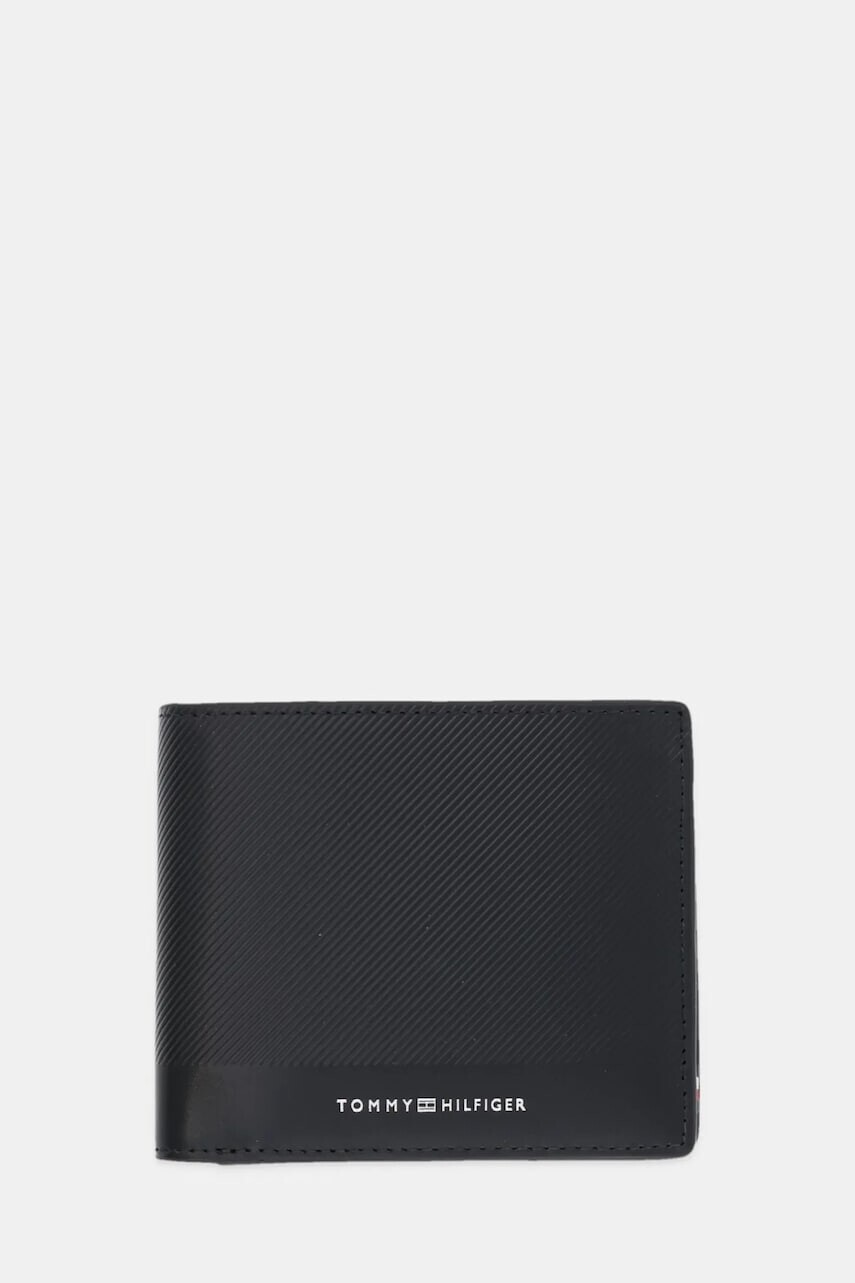 Kožená peňaženka Tommy Hilfiger čierna farba, AM0AM13508