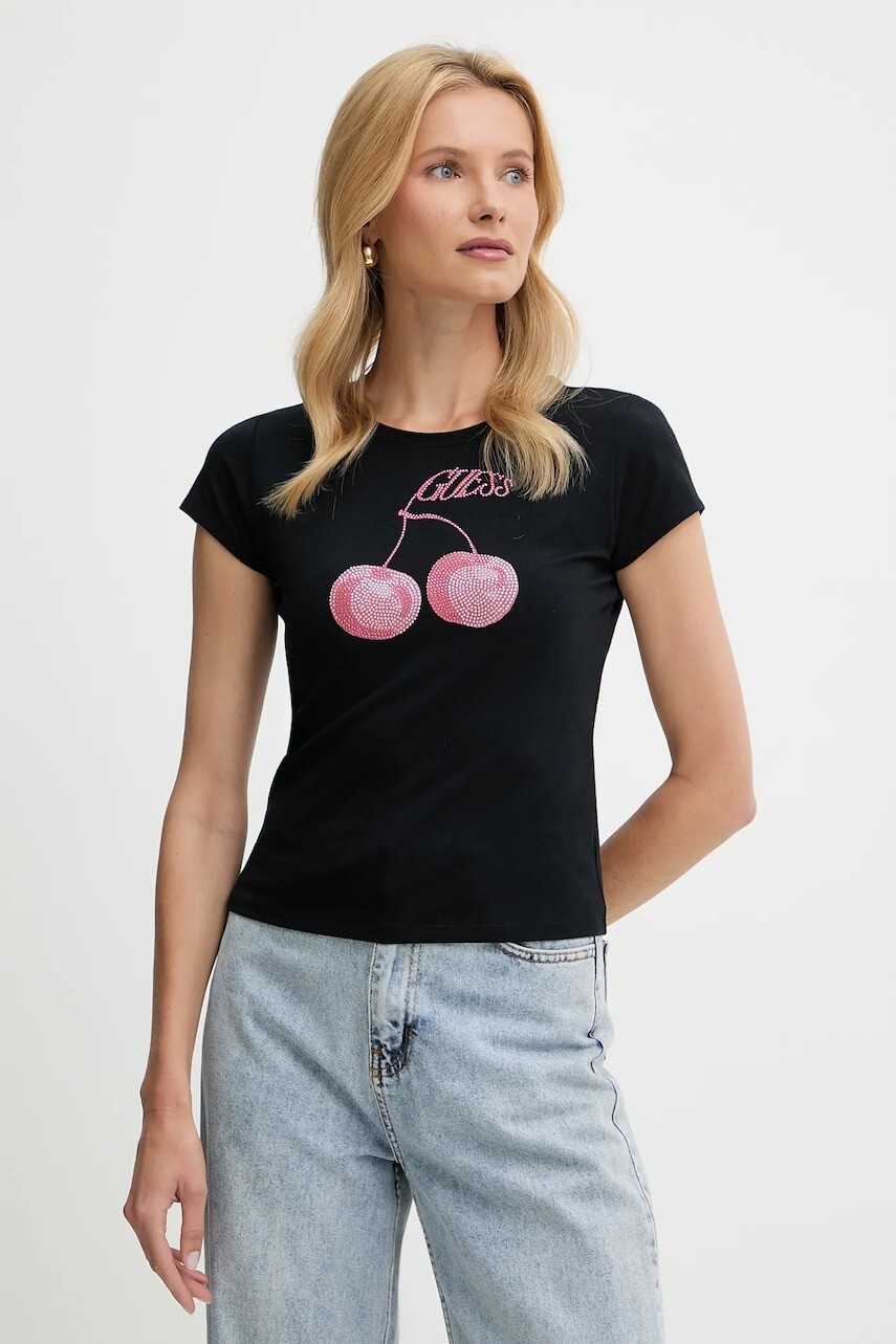 Tričko Guess dámske, čierna farba, W5YI30 K49A1