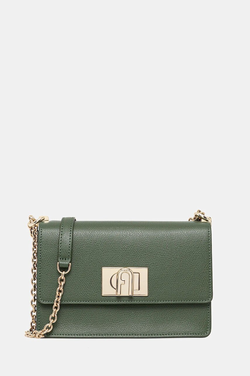 Kožená kabelka Furla zelená farba, BAFKACO.ARE000.OLI00