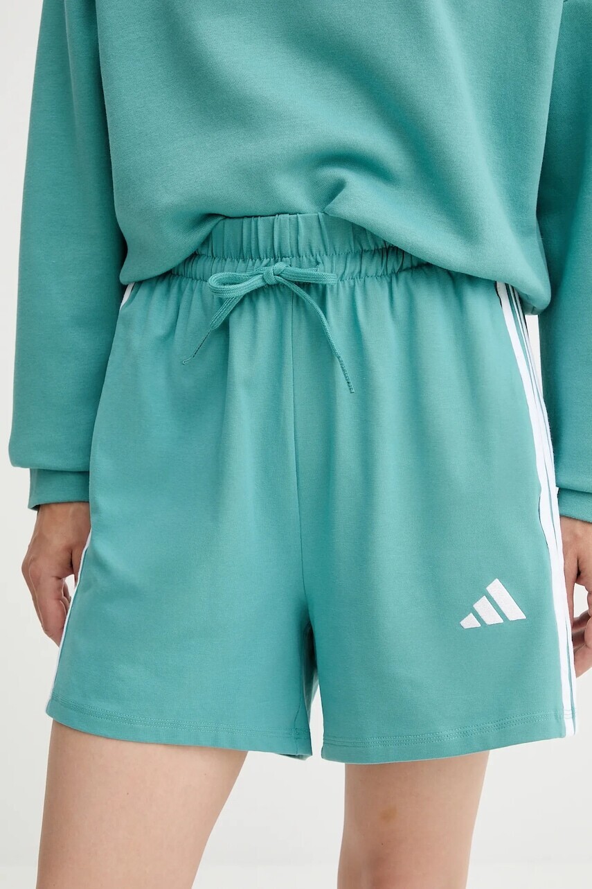 Šortky adidas 3-Stripes tyrkysová farba, s nášivkou, vysoký pás, JX7605