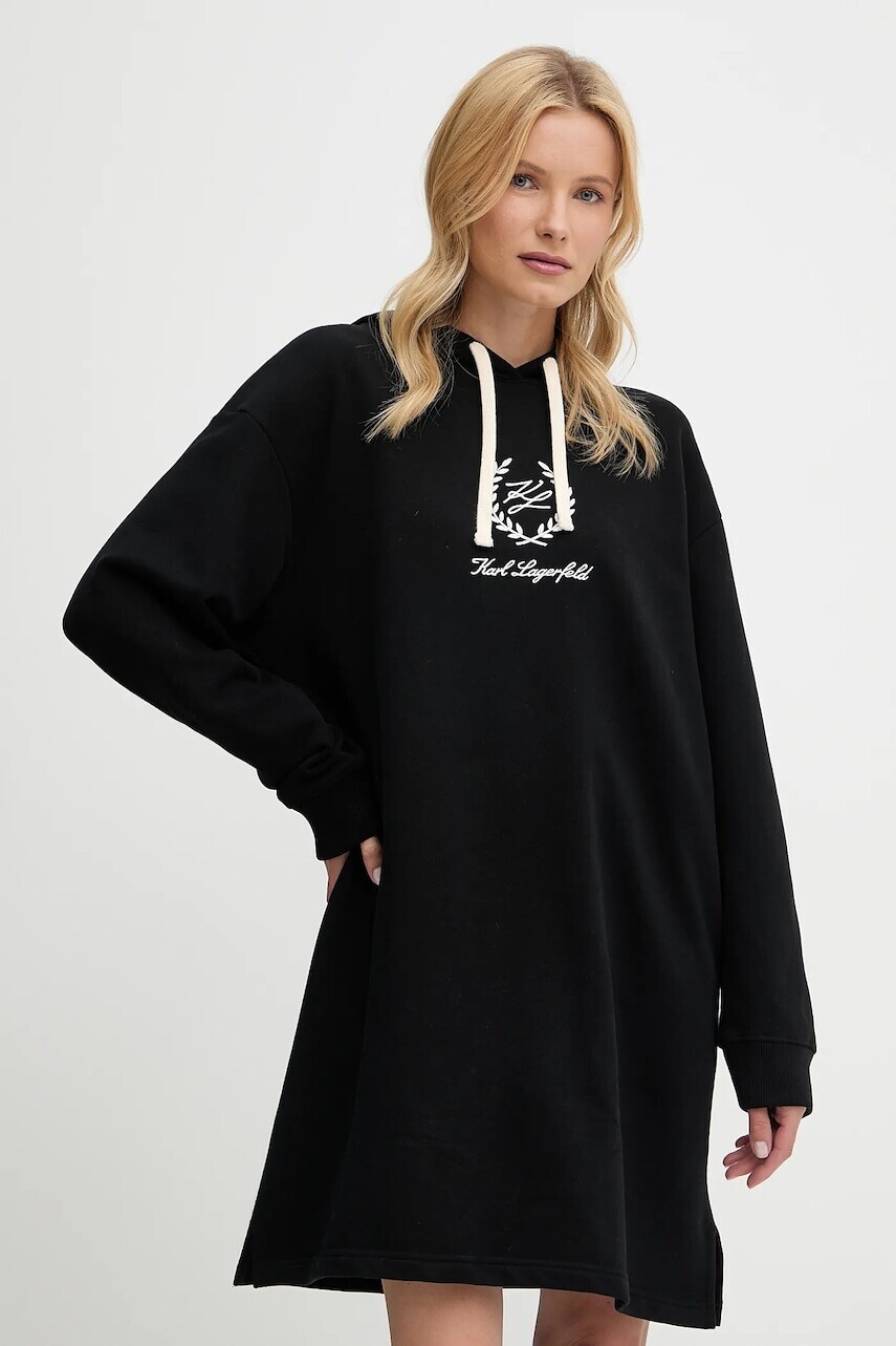 Bavlnené šaty Karl Lagerfeld čierna farba, mini, oversize, A3W44010