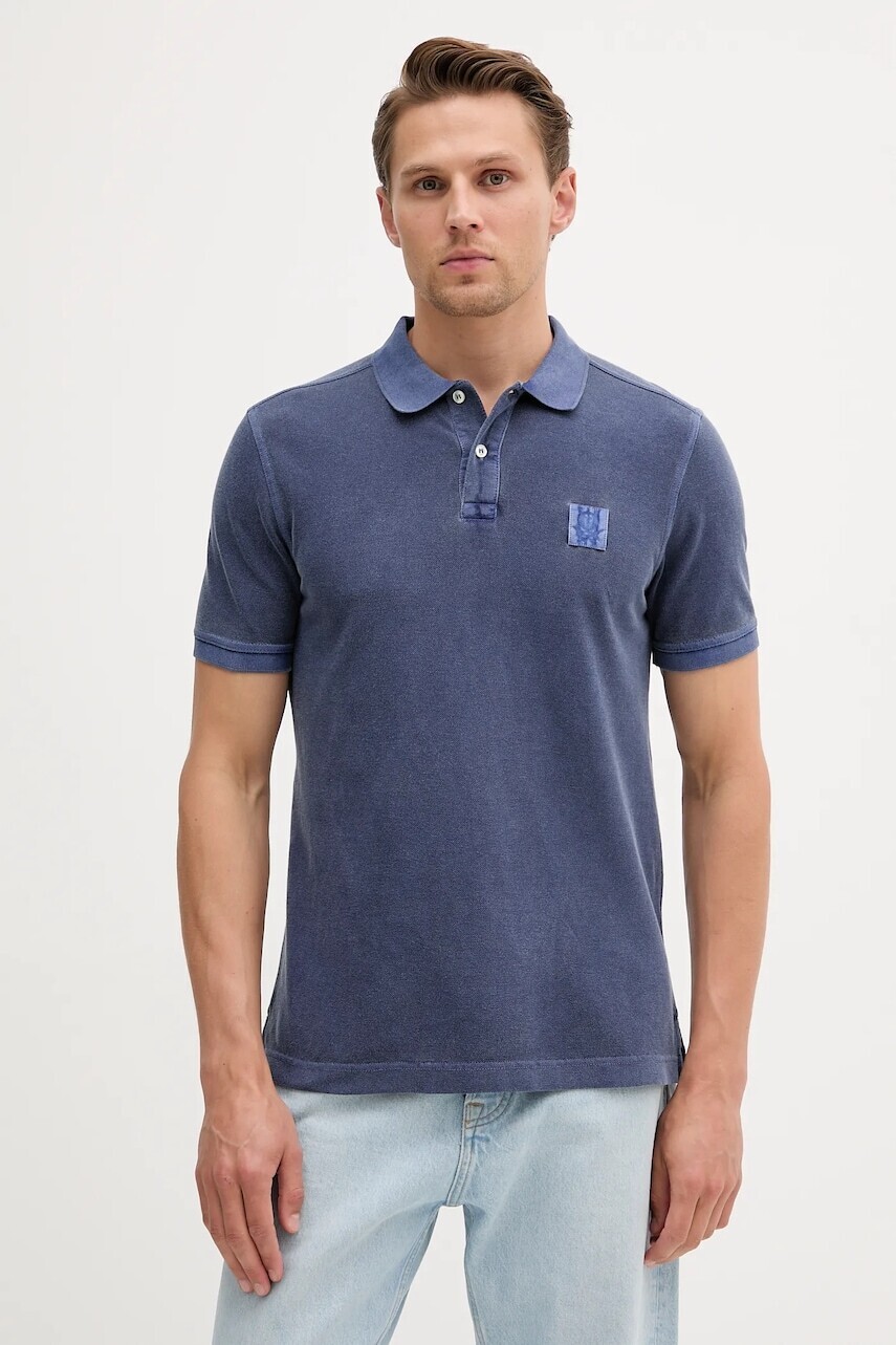 Bavlnené polo tričko United Colors of Benetton tmavomodrá farba, jednofarebné, 3089U302D