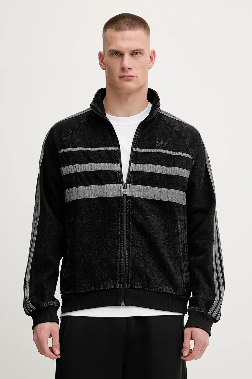 Džínsová mikina adidas Originals First TT Denim čierna farba, s nášivkou, JW5883