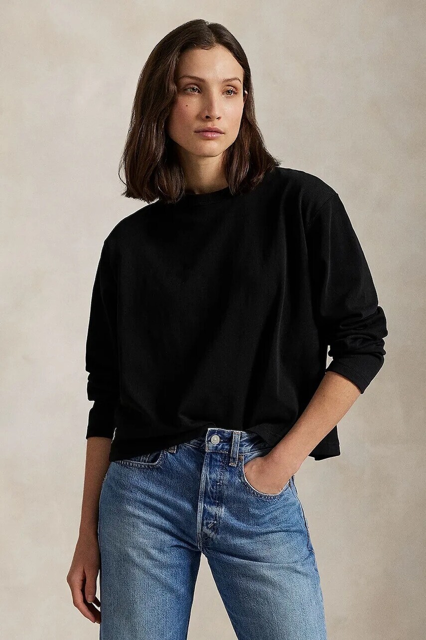 Bavlnené tričko s dlhým rukávom Polo Ralph Lauren čierna farba, 211967107