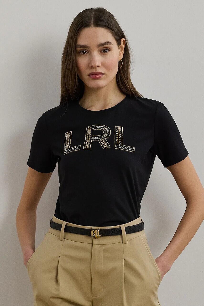 Bavlnené tričko Lauren Ralph Lauren dámske, čierna farba, 200971125