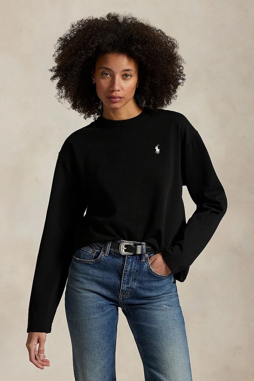 Bavlnené tričko s dlhým rukávom Polo Ralph Lauren čierna farba, 211967105