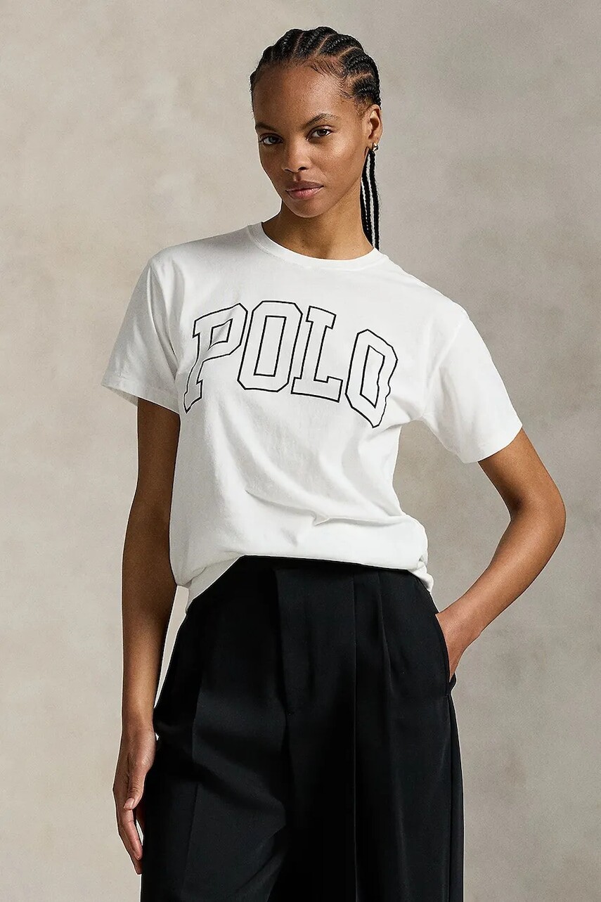 Bavlnené tričko Polo Ralph Lauren dámske, biela farba, 211971710