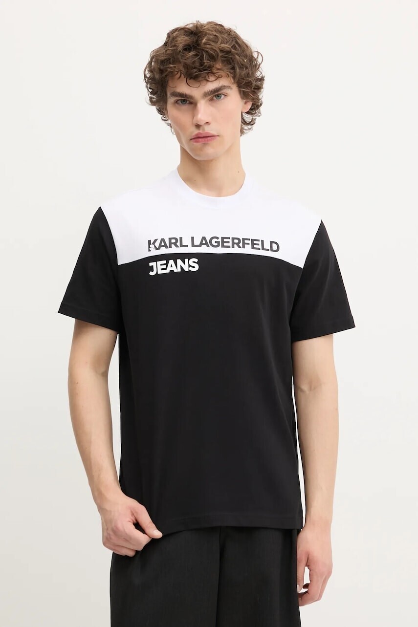 Bavlnené tričko Karl Lagerfeld Jeans pánske, čierna farba, vzorované, A3M17004