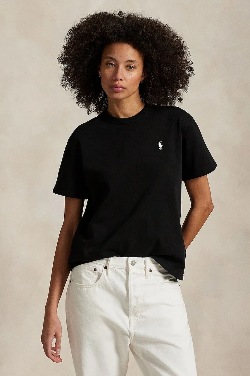 Bavlnené tričko Polo Ralph Lauren dámske, čierna farba, 211967104