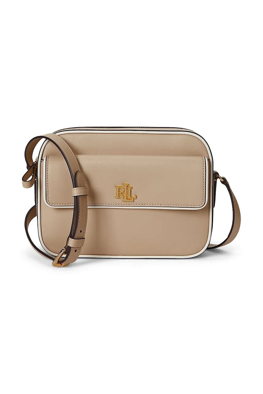 Kožená kabelka Lauren Ralph Lauren béžová farba, 431958983