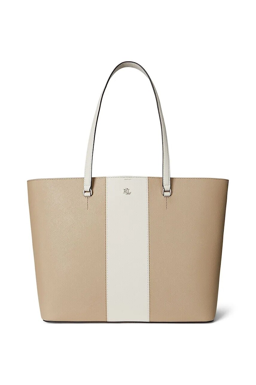 Kožená kabelka Lauren Ralph Lauren béžová farba, 431974511