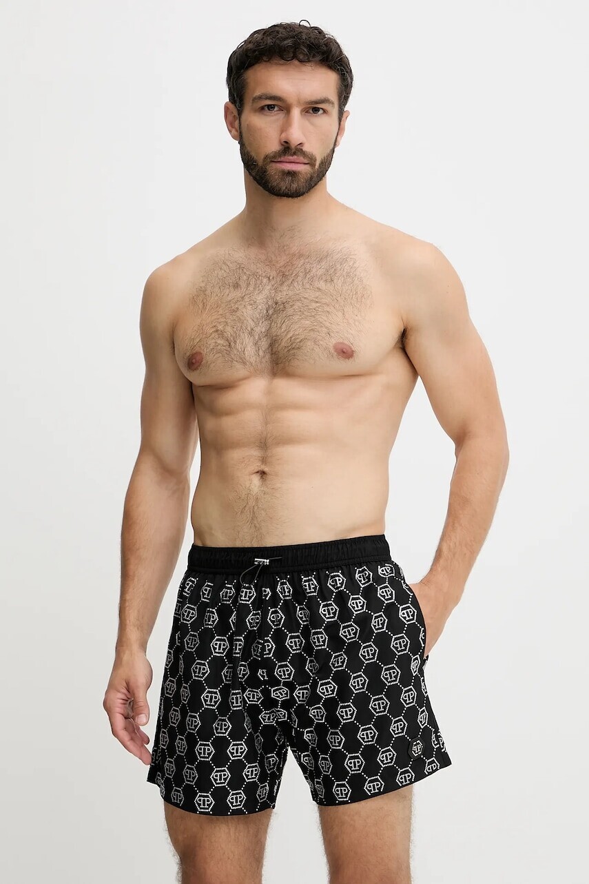Plavkové šortky Philipp Plein čierna farba, PM25MBM05