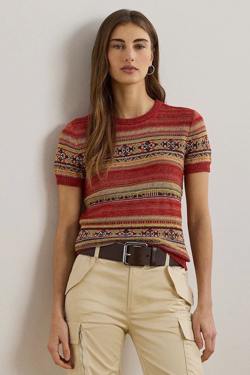 Sveter s prímesou ľanu Lauren Ralph Lauren červená farba, ľahký, 200971321