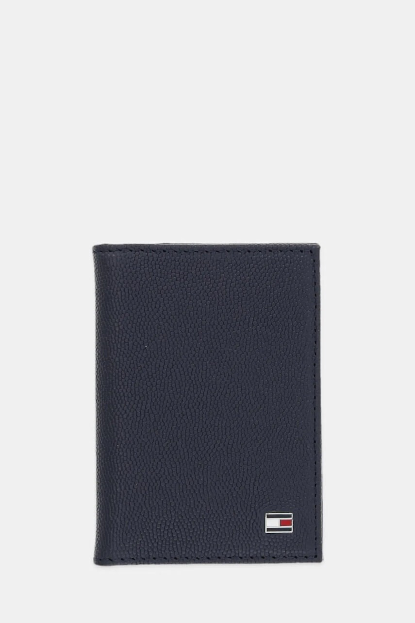 Kožené puzdro na karty Tommy Hilfiger tmavomodrá farba, AM0AM13522
