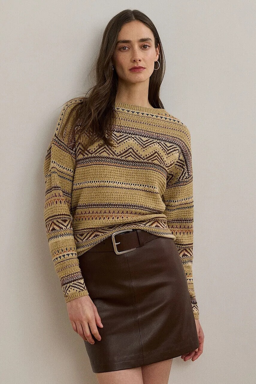 Sveter s prímesou ľanu Lauren Ralph Lauren béžová farba, 200971322
