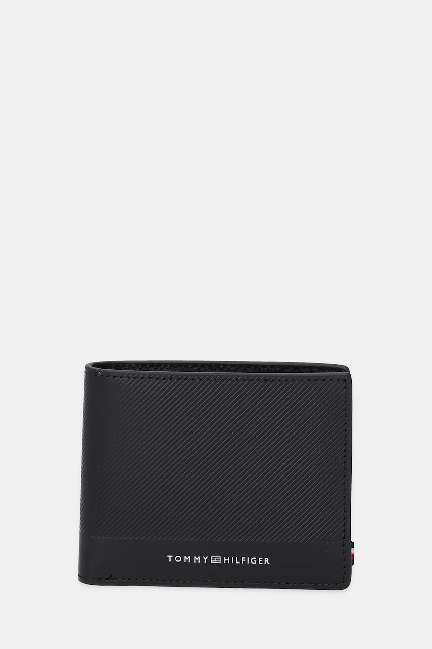 Kožená peňaženka Tommy Hilfiger čierna farba, AM0AM13507