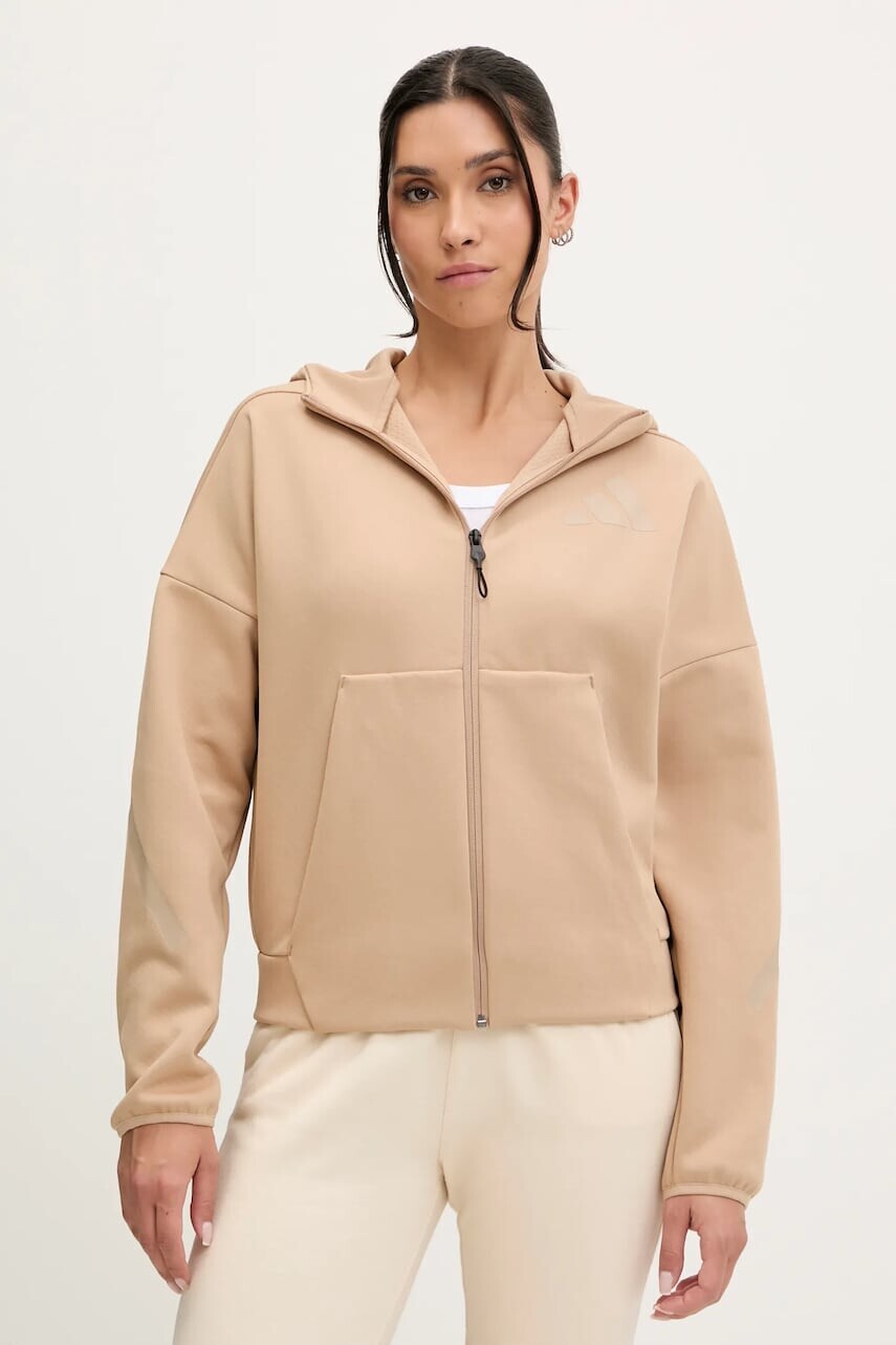 Mikina adidas x Z.N.E béžová farba, s kapucňou, vzorovaná, JY5970